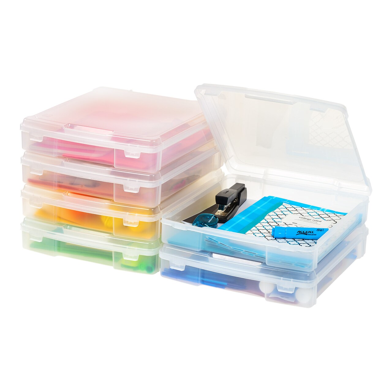 IRIS USA 6 Pack for 12" x 12" Paper Thick Portable Plastic Scrapbook Paper Storage Cases with Built-in Handle, Clear